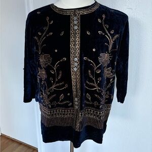 Vintage Navy Velvet Embroidered Top